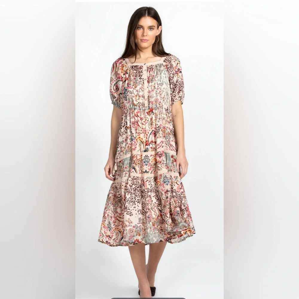 Johnny Was Jungle Paisley Zenovia Silk Midi Dress